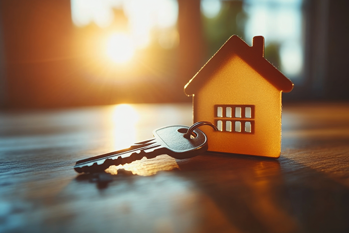 House keychain with house key on it
